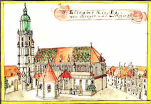 S. Elisabeth Kirche von morgen und mittag an zu sehen - Koci w. Elbiety, widok od poudniowego-wschodu